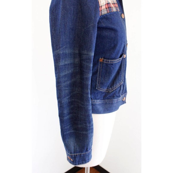 Madewell Denim Jean Plaid Insert Trucker Jacket Size XXS 2XS Cropped Fall - Picture 5 of 8